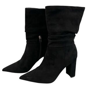 New Nine West Women Unni Block Heel Slouch Leather Pointed Toe Boot Black Size 9